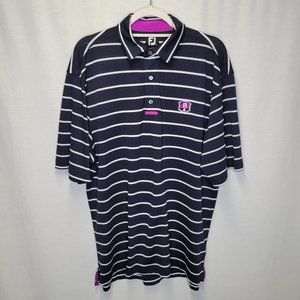 Footjoy Men's Large Polo Shirt Blue White Striped Short Sleeve Embroidered